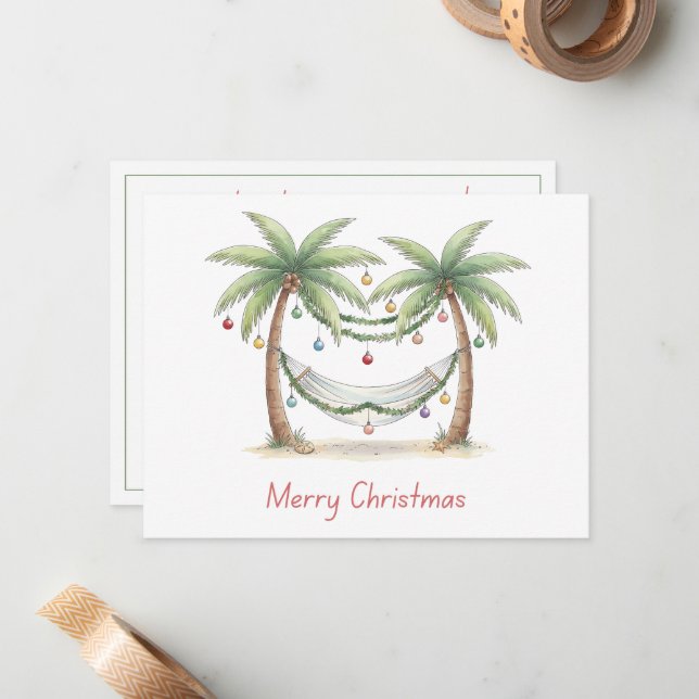 Carte De Correspondance Coastal Christmas Palm Trees With Hammock (Devant/Arrière en situation)