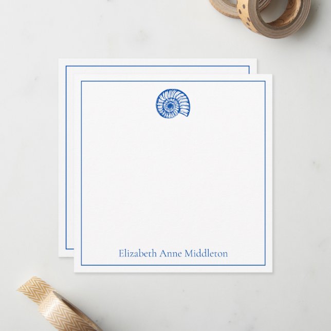 Carte De Correspondance Coastère bleu et blanc Coquille personnalisée (Devant/Arrière en situation)