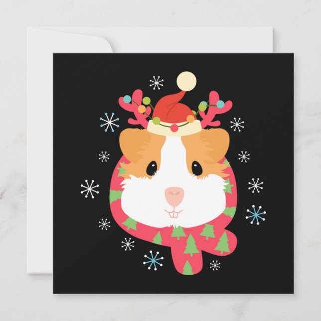 Carte De Correspondance Cochon d'Inde Renne de Noël (Devant)