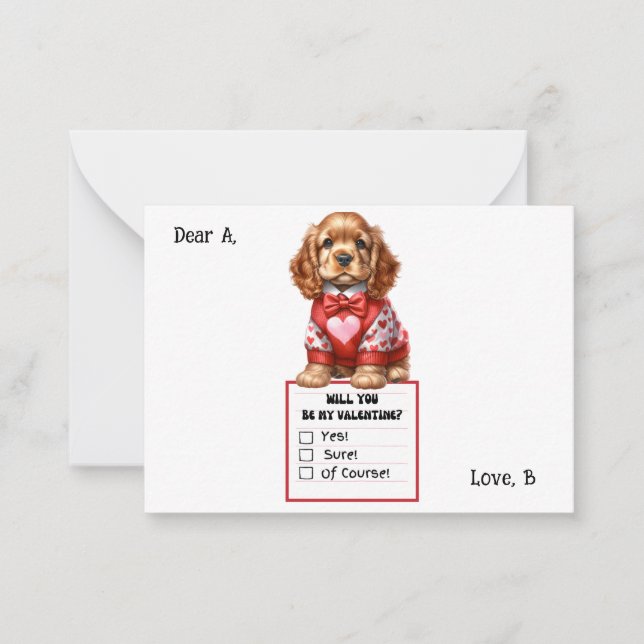 Carte De Correspondance Cocker Spaniel Puppy Valentine (Devant)