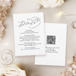 Carte De Correspondance Code QR élégant à détails de mariage en écriture t