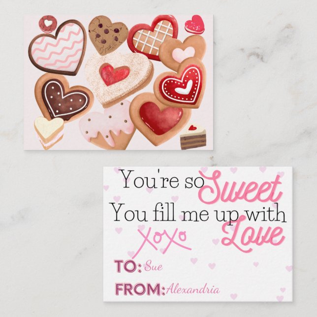 Carte De Correspondance Coeur Cookies Classe Valentines Enfants (Devant / Derrière)