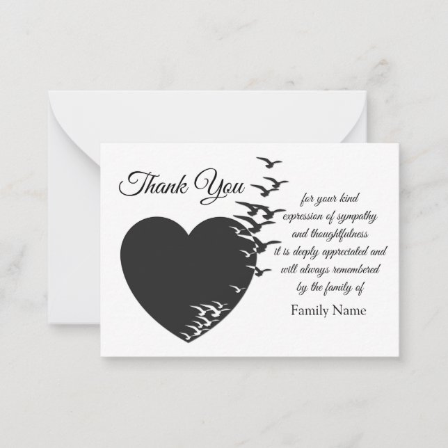 Carte De Correspondance Coeur Noir Et Oiseau Après Les Funérailles Merci C (Devant)