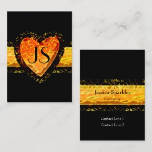 Carte De Correspondance Cœur orange élégant Saint-Valentin Monogramme noir