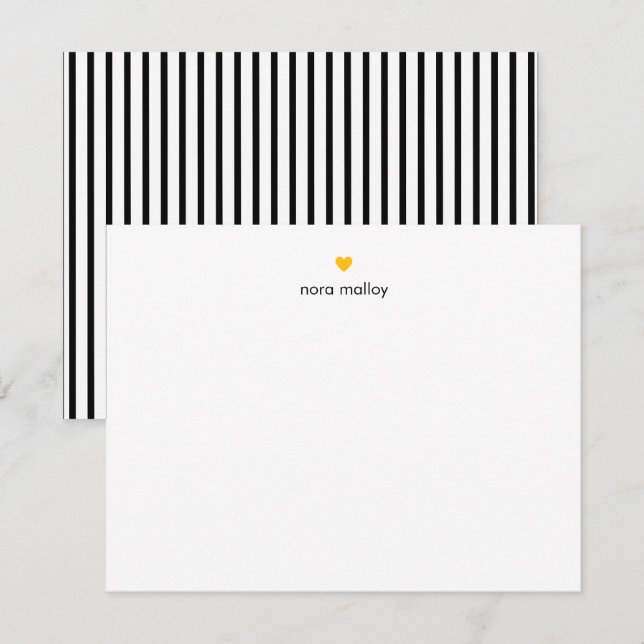 Carte De Correspondance Cœur rayures noires moderne personnalisé (Devant / Derrière)
