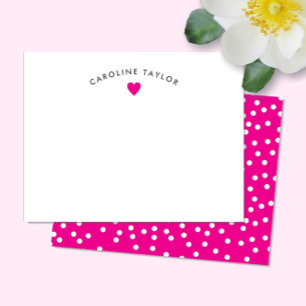 Carte De Correspondance Cœur rose vif et points Mignonne fillette