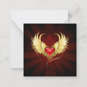 Carte De Correspondance Coeur rouge avec ailes d'or