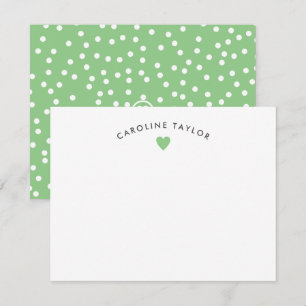 Carte De Correspondance Coeur vert citron et Pois mignonne fille