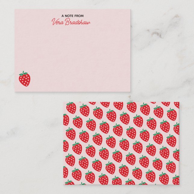 Carte De Correspondance Cœurs de Fraise Rose Coquette Personnalisé  (Devant / Derrière)