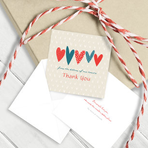 Carte De Correspondance Coeurs de Merci coeur Petits Turquoises Rouge