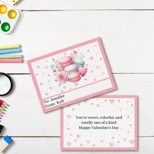 Carte De Correspondance Coeurs roses mignons et Macaron Mini Saint Valenti (Cute Pink Child’s Mini Valentine)