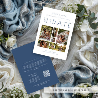 Carte De Correspondance Collage de mariage minimal 7 photos Dusty Blue TLW