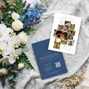 Carte De Correspondance Collage de mariage minimaliste 9 photos Dusty Blue