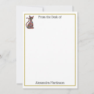 Carte De Correspondance Coloré Millefiori Chat Monogramme Nom Papier