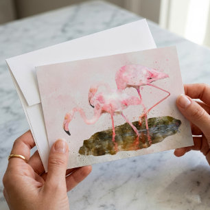 Carte De Correspondance Compagnie de Flamants Roses dans l'Art à l'Aquarel