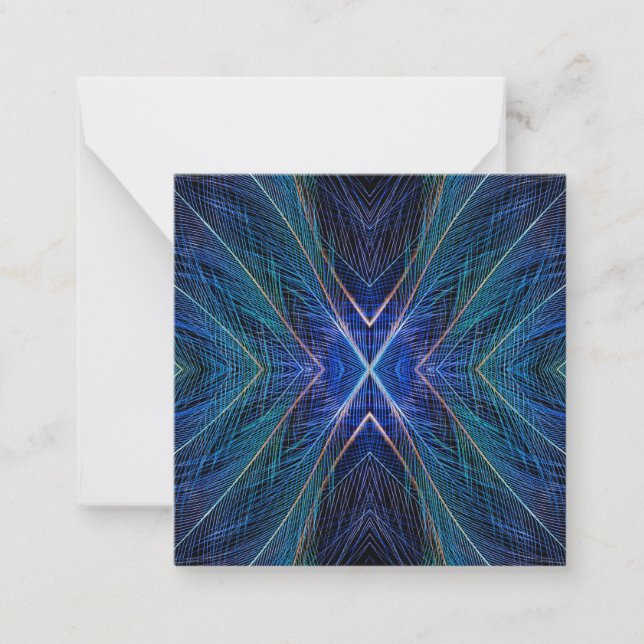 Carte De Correspondance Conception de plume fractale bleue (Devant)
