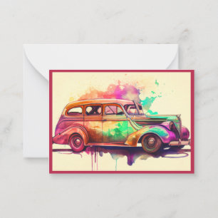 CARTE DE CORRESPONDANCE CONCEPTION ÉLÉGANTE DE VOITURE VINTAGE WATERCOLOR