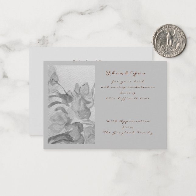 Carte De Correspondance condoléances poème merci (Devant/Arrière en situation)