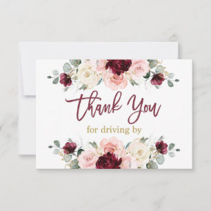 Carte De Correspondance Conduite par automne bordeaux et rose floral merci