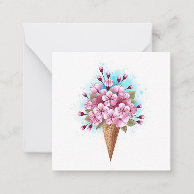Carte De Correspondance Cône rose Sakura crème glacée gaufre (Devant)