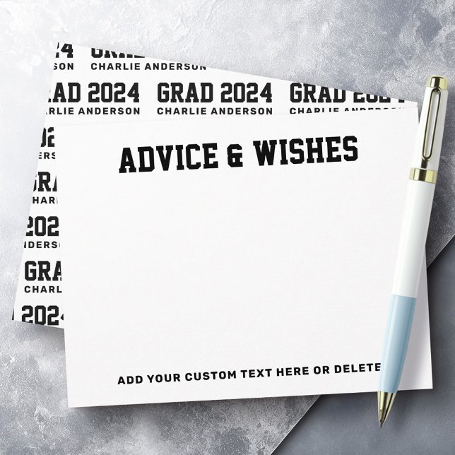 Carte De Correspondance Conseils et souhaits de diplôme année grise noir b (Graduation advice and wishes grad year black white note card)