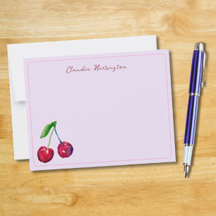 Carte De Correspondance Coquette Cerises Aquarelle Fruit Cute Lavande