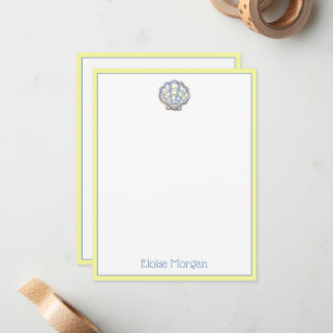 Carte De Correspondance Coquillage festonné bleu et jaune à carreaux Prépa