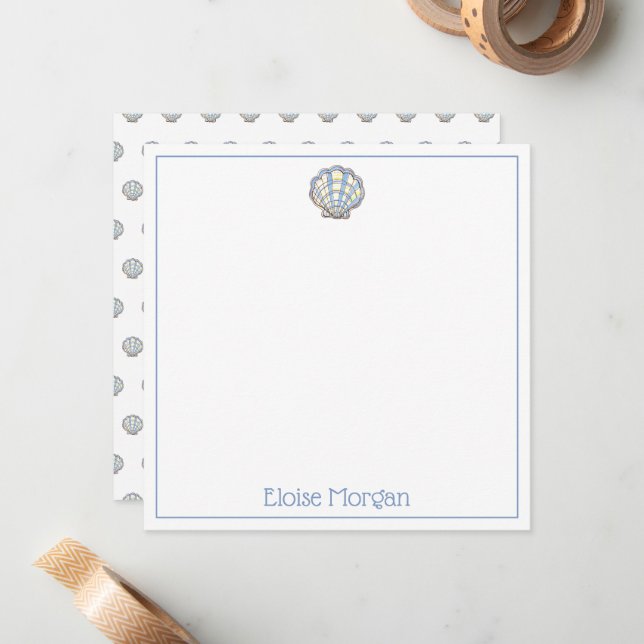 Carte De Correspondance Coquillage festonné bleu et jaune à carreaux Prépa (Devant/Arrière en situation)