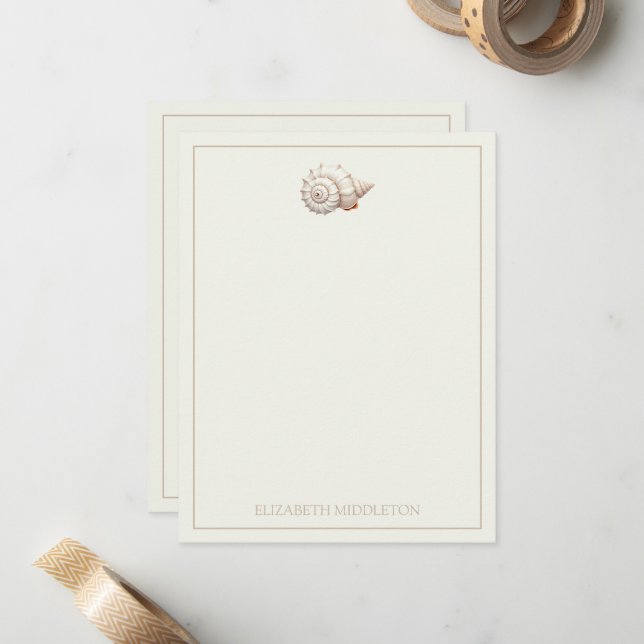Carte De Correspondance Coquillages côtiers crème et tan Personnalisés (Devant/Arrière en situation)