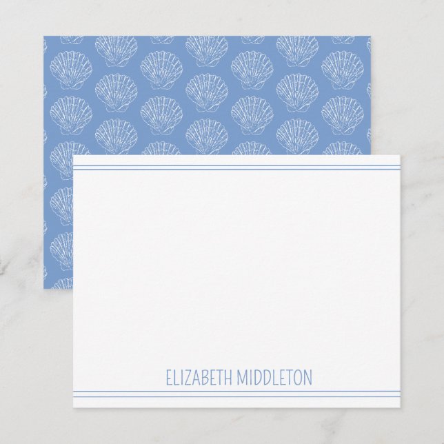 Carte De Correspondance Coquilles de pétoncle blanc côtier sur bleu Person (Devant / Derrière)