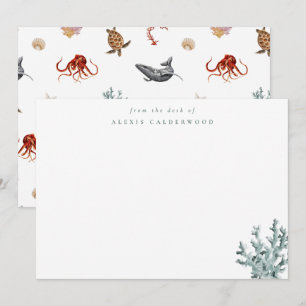 Carte De Correspondance Corail marin vert de la côte moderne Personnalisé