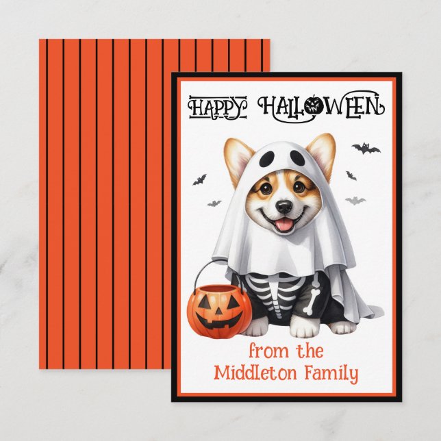Carte De Correspondance Corgi Chien Chien Chien Chien Heureux Halloween (Devant / Derrière)