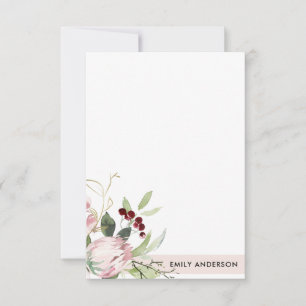 CARTE DE CORRESPONDANCE COULEUR D'EAU FLORALE DE PROTÉA BURGUNDÉ ROSE BLAN