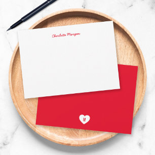 Carte De Correspondance Couleur personnalisée Monogramme Coeur Retour Scri