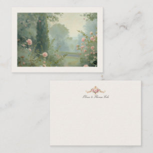 Carte De Correspondance Couple Mariage Château Français Jardin Vintage Ros