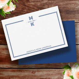 Carte De Correspondance Couple Minimaliste Marine Bleu Deux Frontières Mon
