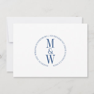 Carte De Correspondance Couple Monogramme Minimaliste Bleu