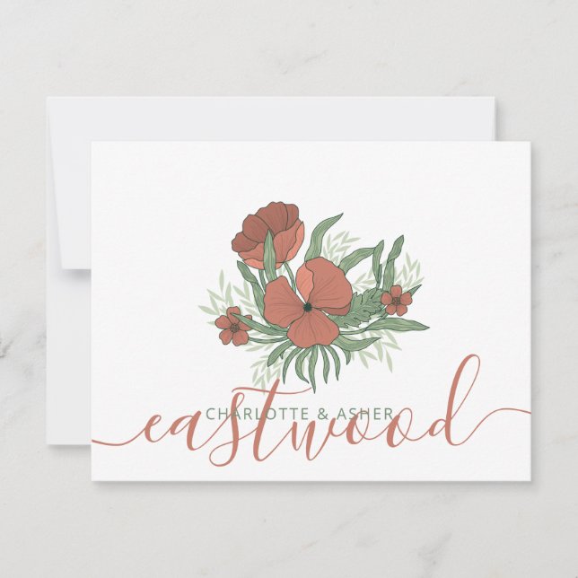 Carte De Correspondance Couple Nom Mariage Monogram Floral (Devant)