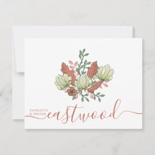 Carte De Correspondance Couple Nom Mariage Monogramme Vintage Floral