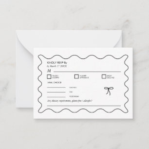 Carte De Correspondance Courbe ondulée noir et blanc monochrome RSVP QR Co