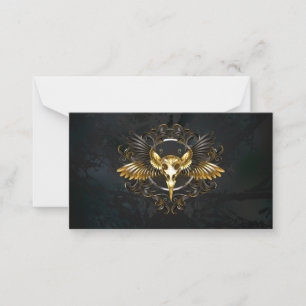 Carte De Correspondance Crâne d'oiseaux dorés sur arrière - plan noir