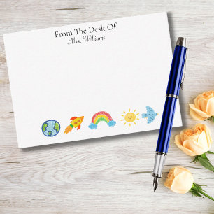 Carte De Correspondance Crayon Monde Globe Fusée Arc-en-ciel Soleil Profes