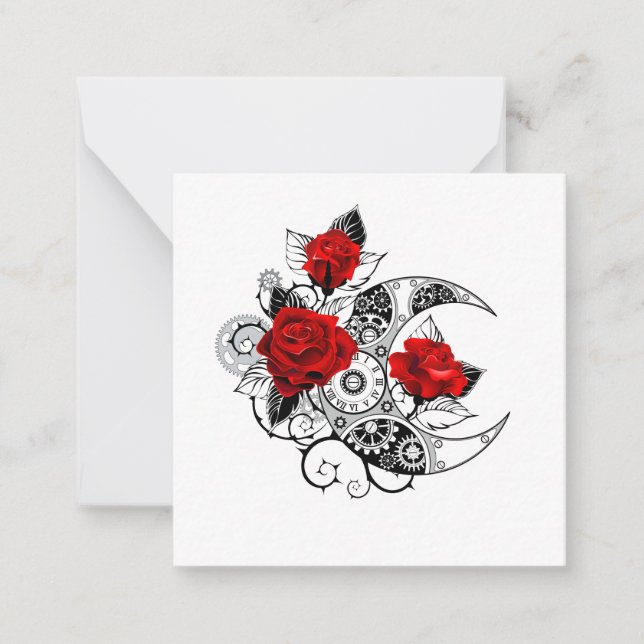 Carte De Correspondance Croissant mécanique avec roses rouges (Devant)