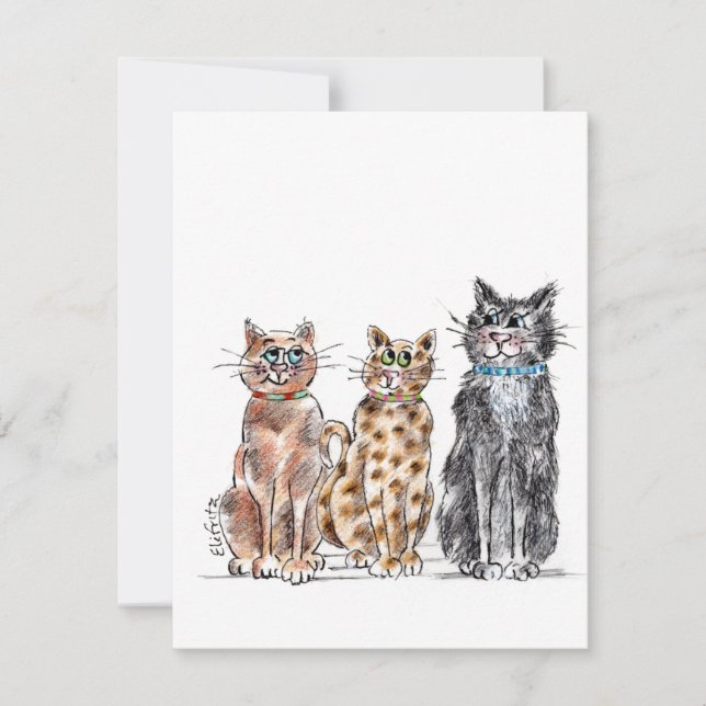 Carte De Correspondance Croquis de trois chats cool (Devant)