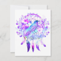 Crow Dreamcatcher Blue Purple Floral