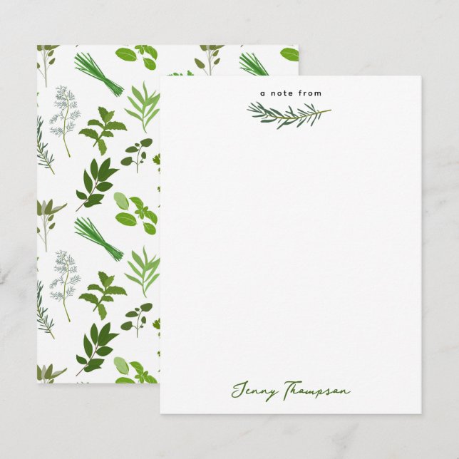 Carte De Correspondance Cuisine verte Herbes de jardin culinaire Nom perso (Devant / Derrière)