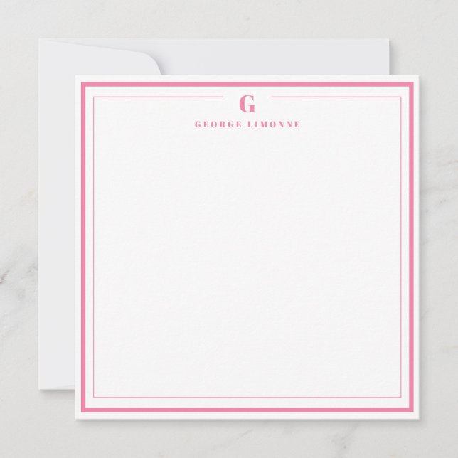Carte De Correspondance Custom Monogram Pink Border Stationery  (Devant)