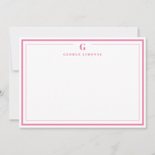 Carte De Correspondance Custom Monogram Pink Border Stationery  (Devant)
