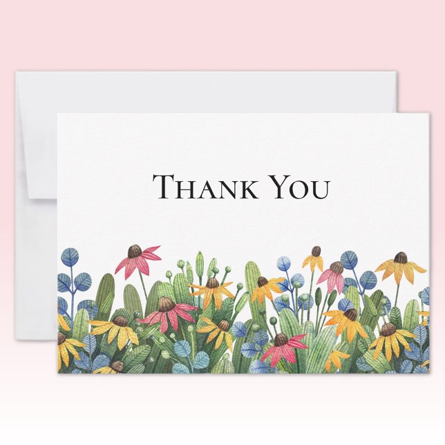 Carte De Correspondance Custom Watercolor Wildflowers Thank You Flat (Créateur téléchargé)