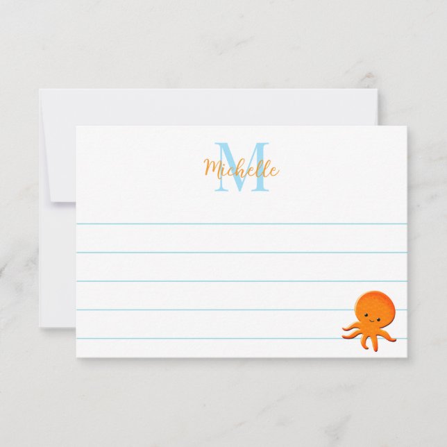 Carte De Correspondance Cute Baby Octopus Custom Lined Monogram (Devant)